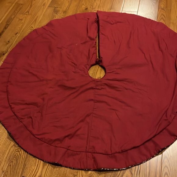 Dark red Velvet tree skirt Santa Claus snowman gold stars 41” diameter - Picture 11 of 15